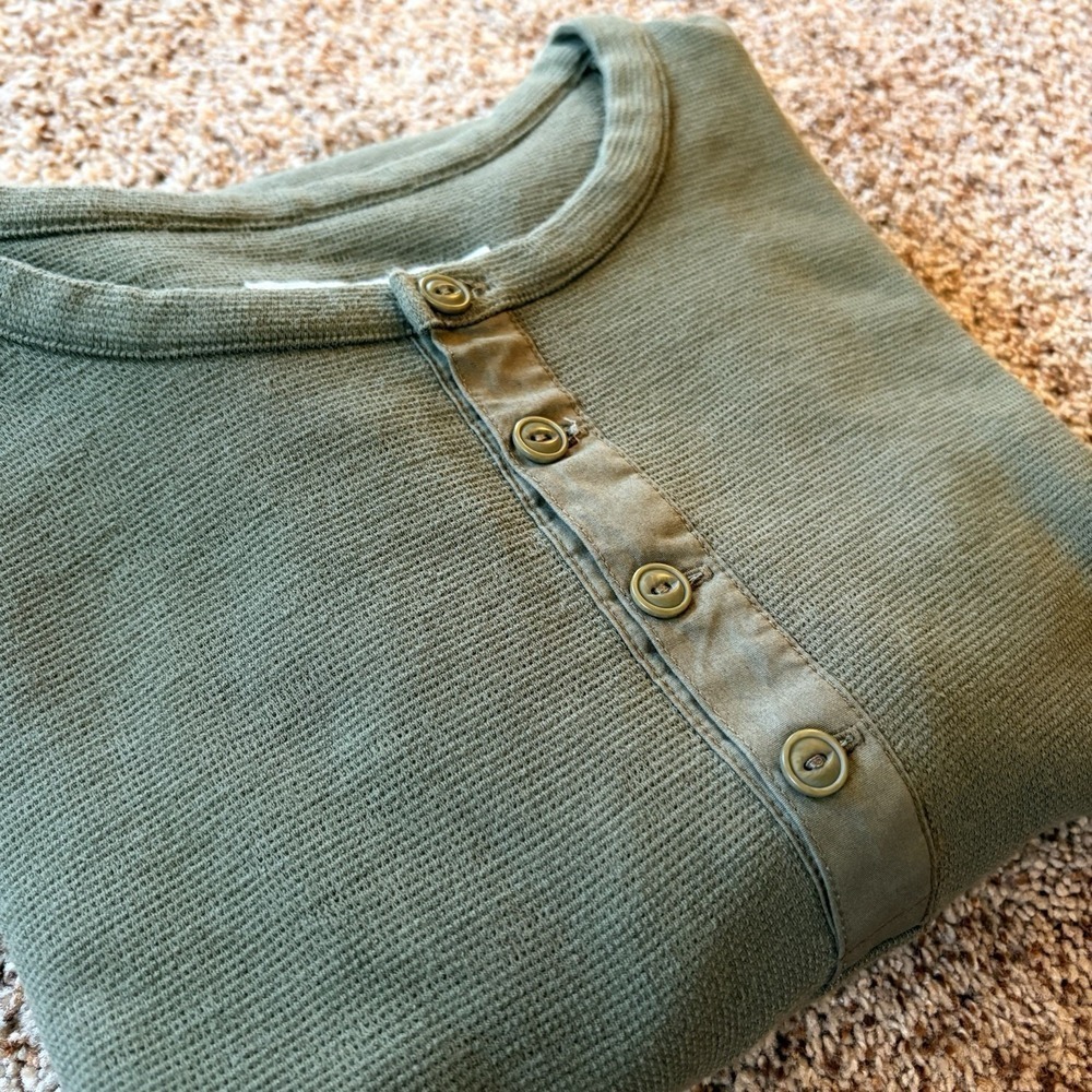 Goodfellow & Co XXL Olive Waffle Knit Henley Long Sleeve Thermal Shirt Layer EUC - Picture 11 of 12